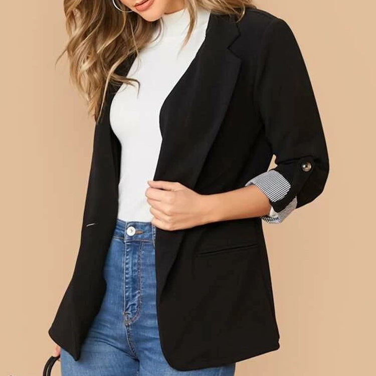 Lapel Collar Roll-Tab Sleeve Blazer