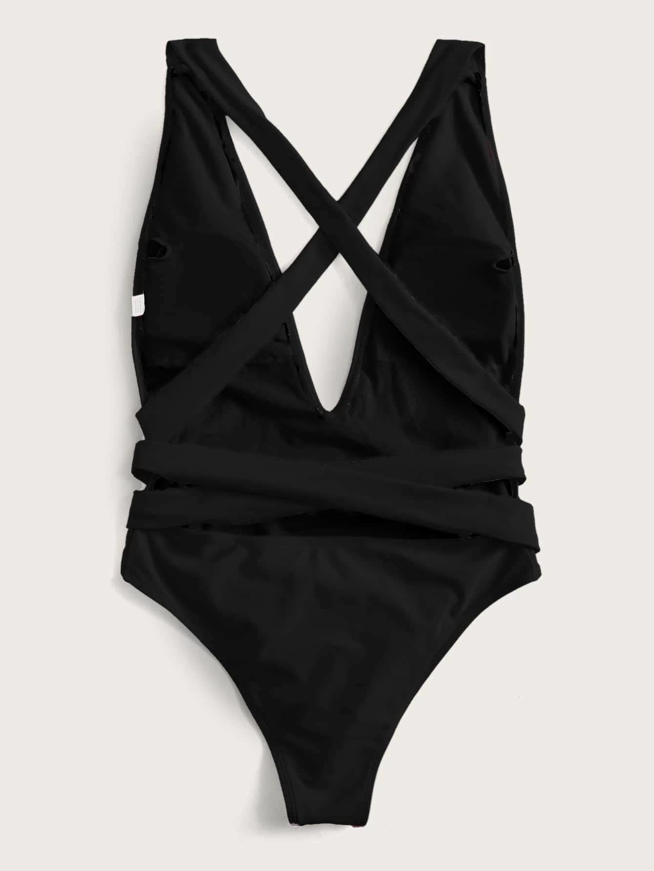 Micelle Halter Neck Deep V Tied Swimsuit