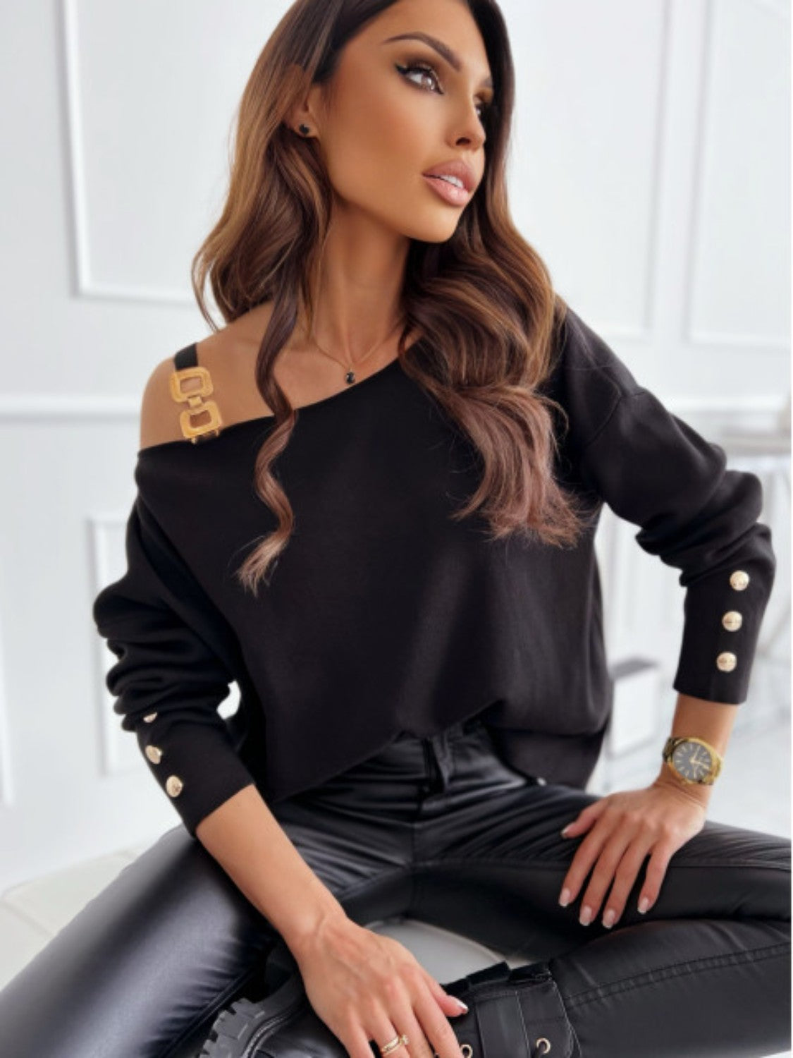 Farrah Buttoned Top Sleeve Sweater