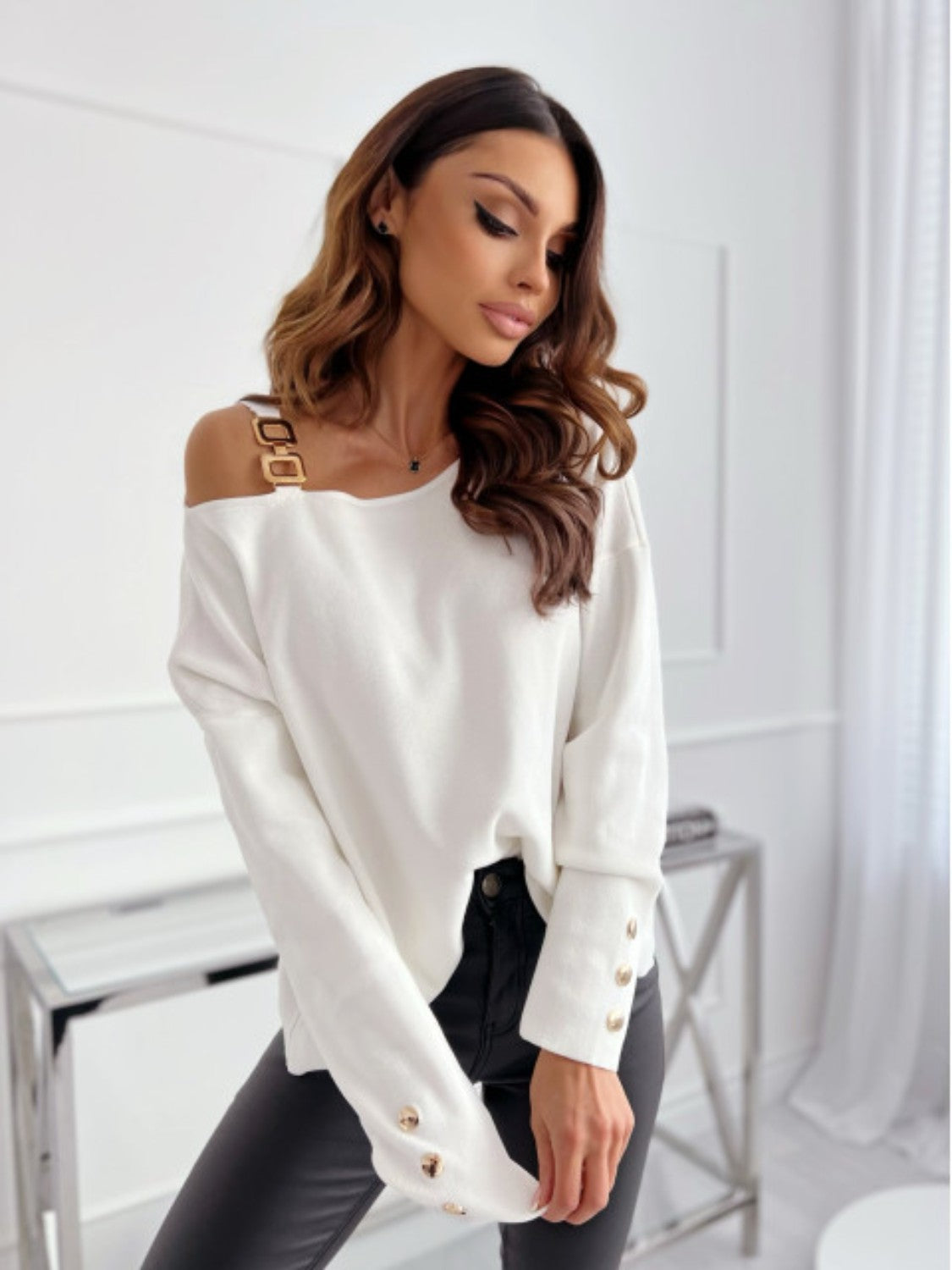 Farrah Buttoned Top Sleeve Sweater