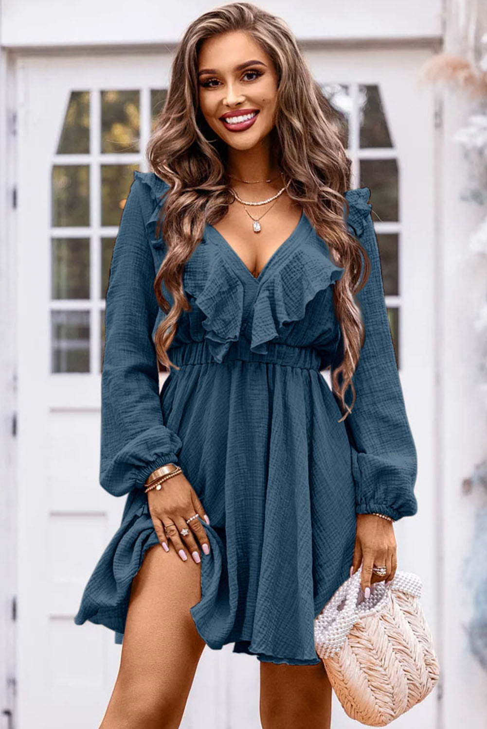 Ruffle Trim Mini Dress