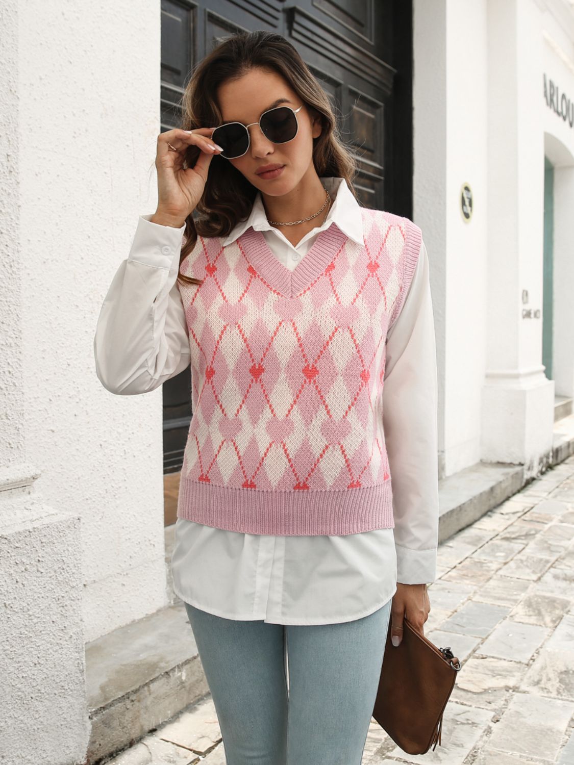 Geometric V-Neck Sweater Vest