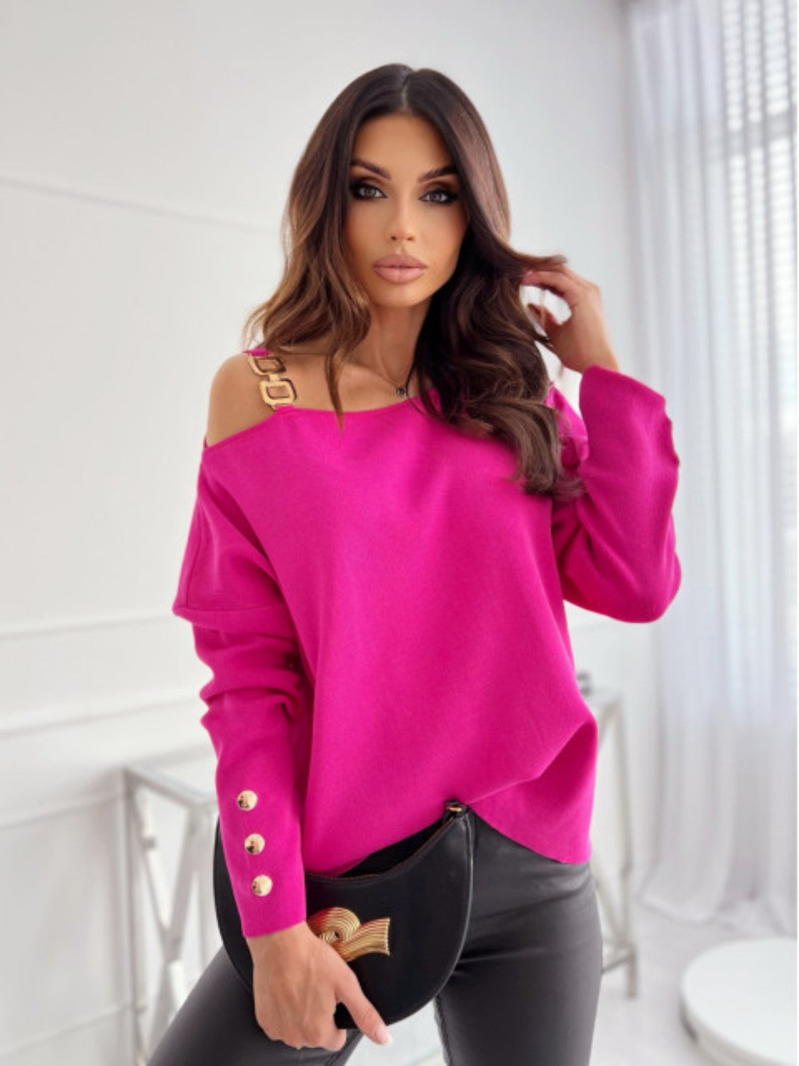 Farrah Buttoned Top Sleeve Sweater