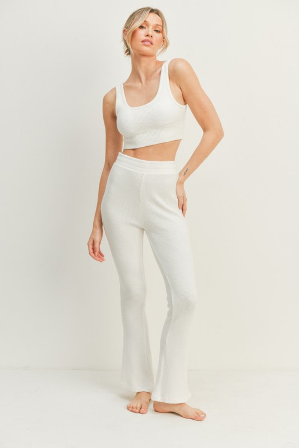 Kimberly Waffle Tank and High Waist Flare Pants Set