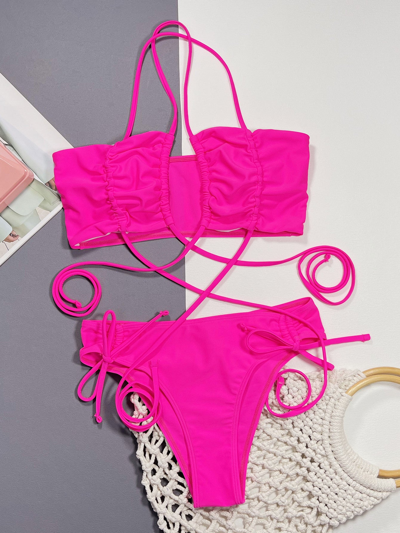 Halter  Drawstring  Bikini Set